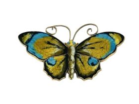 A David Anderson silver and enamelled butterfly brooch, vari-hue turquoise and gold enamelled wings,