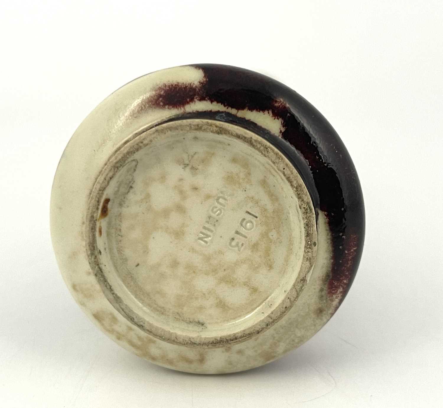 Ruskin Pottery, a Hight Fired vase, 1913, conical form, fissured sand de boeuf, impressed marks, - Image 5 of 6