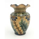 A Doulton Lambeth commemorative stoneware vase, dated 1886, inscribed with Victoria cypher and '