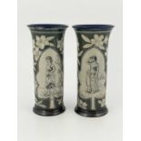 Mary Mitchell for Doulton Lambeth, a pair of stoneware vases, 1880, cylindrical form with flared