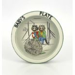 Louis Wain for Paragon, a circular babies plate 'The Aeroplane Journey', 17.5cm diameter, black