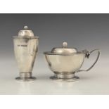 Keith Murray for Mappin and Webb, and Art Deco silver two piece cruet, Sheffield 1937, the mustard