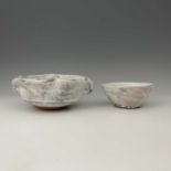 Pat Fuller (British, Contemporary), two domestic stoneware bowls decorated with a white tin glaze,