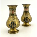 A W N Pugin, probably for John Hardman and Co., a pair of Gothic Revival enamelled and gilt brass