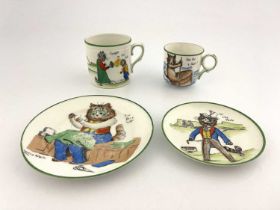 Louis Wain for Paragon China, a cup 'Out for a Sail., a saucer 'In the Park', a side plate 'The Busy