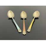 Marius Hammer, three Norwegian Arts and Crafts silver and enamel coffee spoons (3)