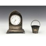 An Edwardian silver desk clock and a novelty silver pin cushion, Horace Woodward, Birmingham 1906,