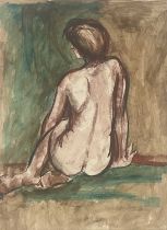 Howard Morgan (British, 20th Century), life study of a seated female nude, signed, dedicated and