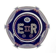 Whitefriars, a Silver Jubilee millefiori faceted paperweight, 1952-1977, small crown over EIIR