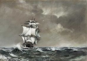 Dennis Frost (British, 20th Century), a marine scene with a galleon in full sail, signed l.r.,