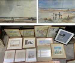 John Taunton seascape with figures, watercolour, signed, dated '83/88, together with a similar beach