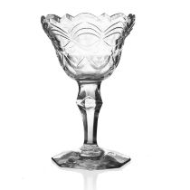 An 18th century facet cut glass sweetmeat stand, circa 1770, the ogee bowl with denticulated rim