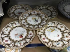 A set of five Royal Worcester crested dinner plates, circa 1893, painted with summer flowers and