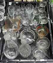 A collection of glass, including Dartington decanter, Stuart Art Deco enamelled glass, Edwardian