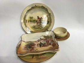 A collection of Royal Doulton seriesware plates and dishes, including a Fox Hunting plate, Autumn