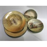 A set of six Royal Doulton 'Fox Hunting' dishes, D5104, 14cm diameter, together with five Royal