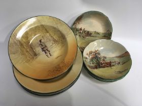 A set of six Royal Doulton 'Fox Hunting' dishes, D5104, 14cm diameter, together with five Royal