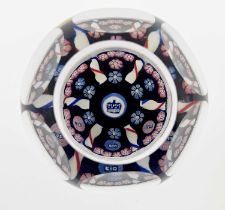 Whitefriars, a Silver Jubilee millefiori faceted paperweight, 1952-1977, small crown candy twist