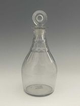 A George III cut glass decanter, circa 1800, Prussian form with three facet cut rings to the slice