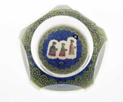 Whitefriars, a Christmas Three Wise Men millefiori faceted paperweight, 1976, central cane within