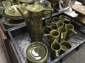 A Portmeirion Totem coffee service, including coffee pot, sugar bowl, milk jug, nine coffee cans and