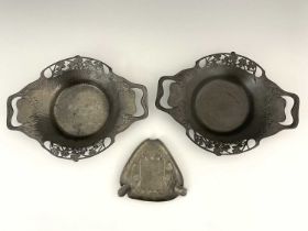 Rex Silver and Archibald Knox for Liberty and Co., three Tudric Arts and Crafts pewter dishes, model