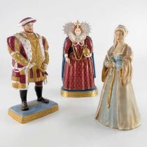 Three Royal Worcester figures, Henry VIII, Queen Elizabeth and Anne Boleyn, 25.5cm high (3)