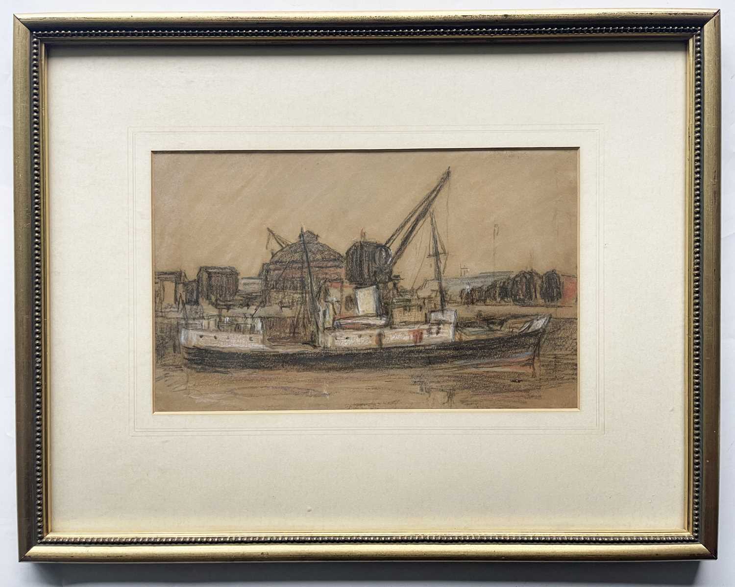 William Frederick Timmins (American, 1915-1985), 'Steamer on the Clyde', titled verso, pastel, 18 by - Image 2 of 3