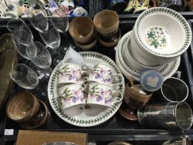 A collection of Portmeirion table ware including plates, bowls etc, six studio pottery goblets,
