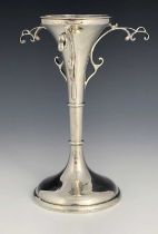 An Arts and Crafts silver vase, Alexander Clark & Co, Birmingham 1914, flared trumpet form with