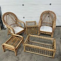 A collection of cane and bentwood conservatory furniture, to include a sofa, two chairs, a glass top