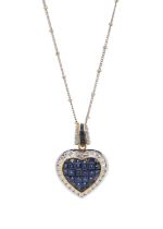 An 18ct gold sapphire and diamond heart pendant, with chain