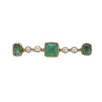 A 19th century gold, emerald and old-cut diamond bar brooch
