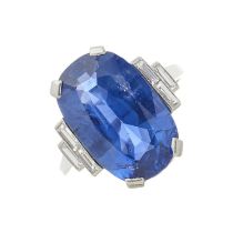 An Art Deco platinum unheated Sri Lankan sapphire and diamond dress ring