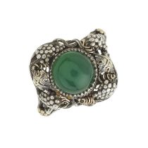 Horace Minns for the Artificiers Guild, an Arts & Crafts chrysoprase single-stone dress ring