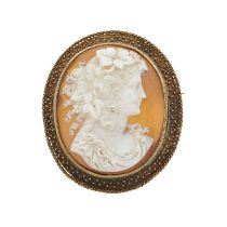 A mid Victorian gold shell cameo brooch