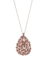 An 18ct rose gold pink sapphire and diamond floral pendant, with chain