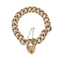 An Edwardian 9ct gold curb-link bracelet, with heart-shape padlock clasp