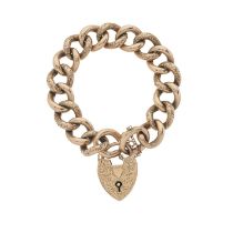 An Edwardian 9ct gold curb-link bracelet, with heart-shape padlock clasp