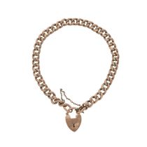An early 20th century 9ct gold curb-link bracelet, with heart-shape padlock clasp