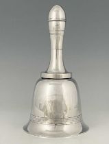Asprey. An English Art Deco silver-plated novelty cocktail shaker, modelled in the form of a bell,