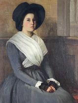 Annie Sherrif (British, Exh.1885-88), 'Sermon Time', titled verso, oil on canvas, 70 by 50cm, gilt