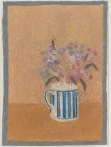 Bernard Myers (British, 1925-2007), still life of wildflowers in a blue and white striped mug,