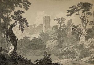 Attributed to John Claude Nattes (British, c.1765-1822), Fountains Abbey, titled u.r., attribution