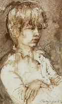 Shirley Hughes (British, 1927), portrait of a boy, reputed to be the artist's son, bust-length