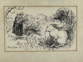 Shirley Hughes (British, 1927), Hare and Woman with Child, illustration, signed and dated 1976 l.l.,