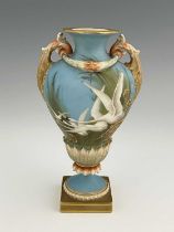 Charles Baldwyn for Royal Worcester, a twin handled vase,1899, double gourd pedestal urn form,