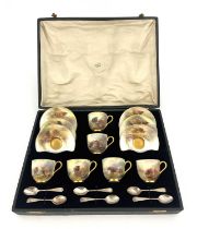 Harry Stinton for Royal Worcester, a Highland Cattle painted coffee set, decorated with cows in