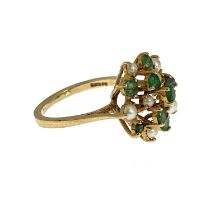 A 9ct gold emerald and split pearl cluster ring