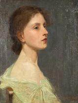 Robert Andrew (British, late 19th Century), portrait of a young lady, bust-length in profile wearing